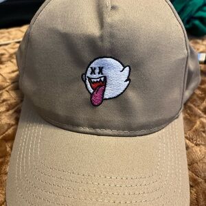 Beige Baseball Cap with Embroidered Ghost Patch
